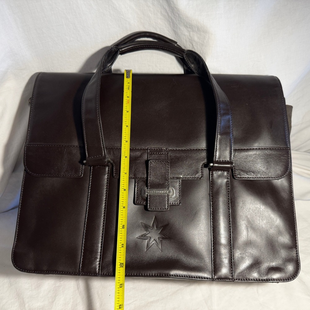 Cutter & Buck Mens Brown‎ Leather Canvas Briefcase Messenger Bag Business Laptop